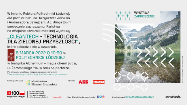 Grafika promująca wystawę CLEANTECH na PŁ