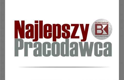 Czerwono-szary napis w 2 rzędach: najlepszy pracodawca na białym tle.