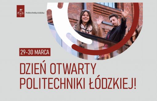 Grafika promująca Dzień Otwarty na PŁ