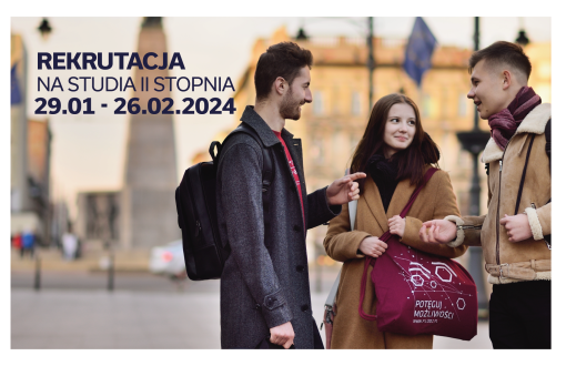 Grafika promująca rekrutacje na studia II stopnia w PŁ